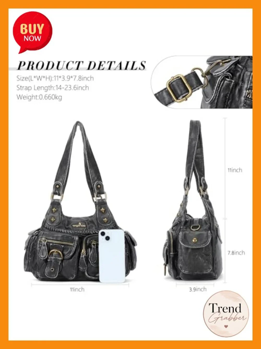 Faux Leather Hobo Crossbody Bag with Zipper Closure, Multiple Pockets, Medium
